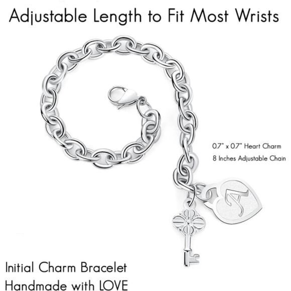 initial charm bracelet for girls women stainless steel adjustable heart jewelry - Picture 4 of 7